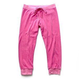 Juicy Couture Pink Velour Capri Joggers Sweatpants Y2K Back Flap Pockets Size XS